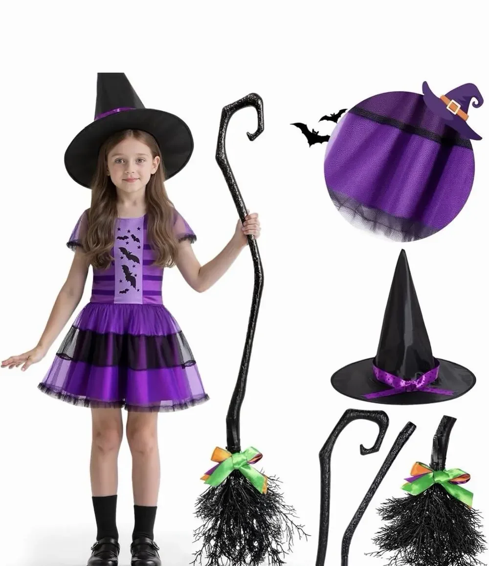 Kids Witch Costume for Girls, Halloween Costumes Dress Up Role Play Set M New